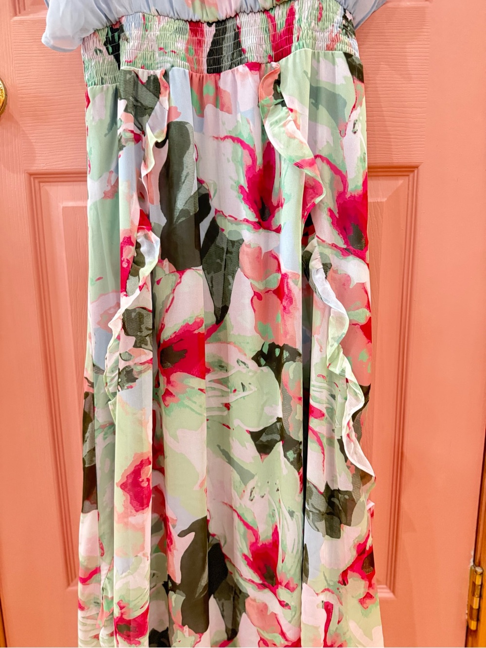 White House Black Market Blue, Pink Floral Maxi Dress 8 - Picture 3 of 6